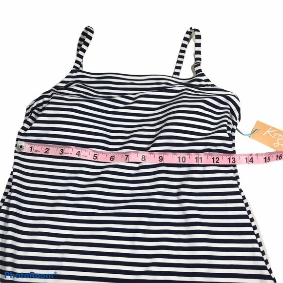 Kona Sol Womens Sz Medium 8-10 Tankini Swim Top Striped Navy White New With Tags - Picture 9 of 12